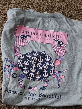 Simply Southern Gray Tee with Pink & Navy Nautical Crab